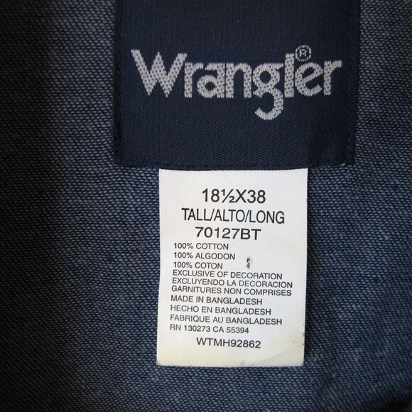 Wrangler Men's Cowboy Cut Firm Finish Western Pearl Snap Shirt Blue 18.5x38 Tall - Picture 4 of 6